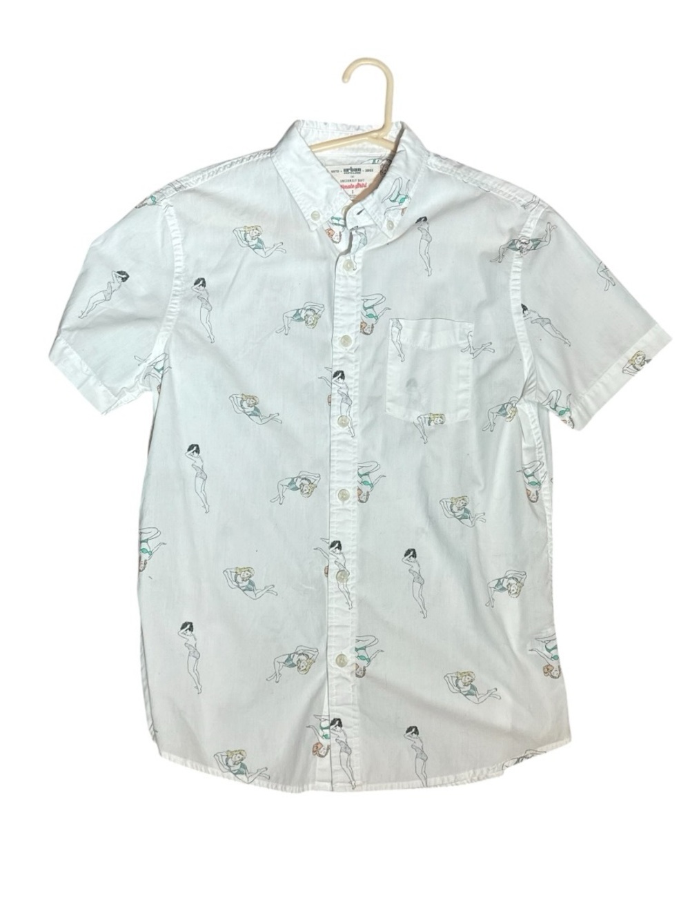 urban pipeline White Short-Sleeve Button-Up with Swim Figure Bikini Print